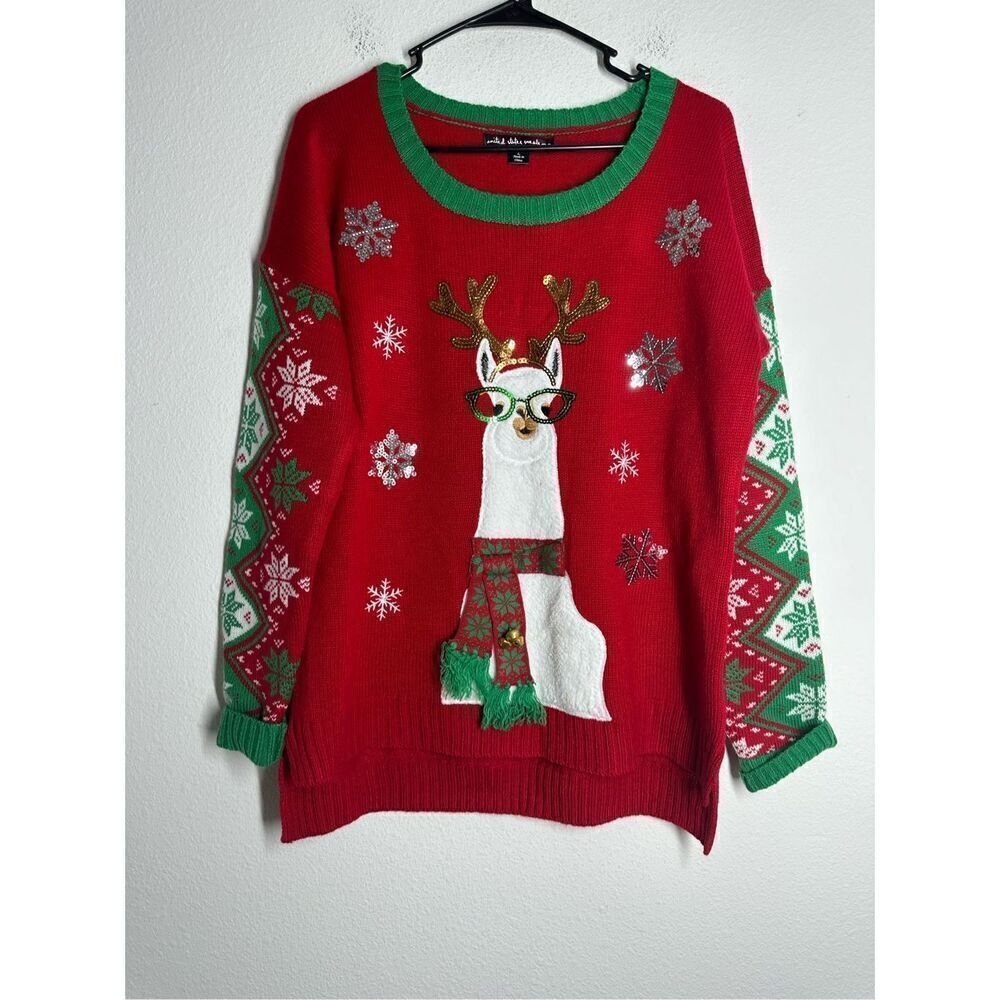 Vtg United States Sweaters Womens Sweater Size L llama Ugly Holiday Red White